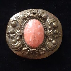 Vintage Ornate Brooch with Pink Stone